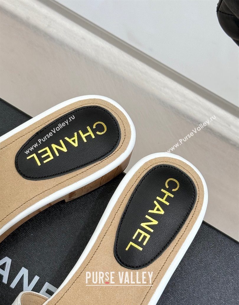 Chanel Tweed Wood-Like Platform Slides Sandal 4cm with Camellia Bloom White 2025 CH030305 (MD-250303055)