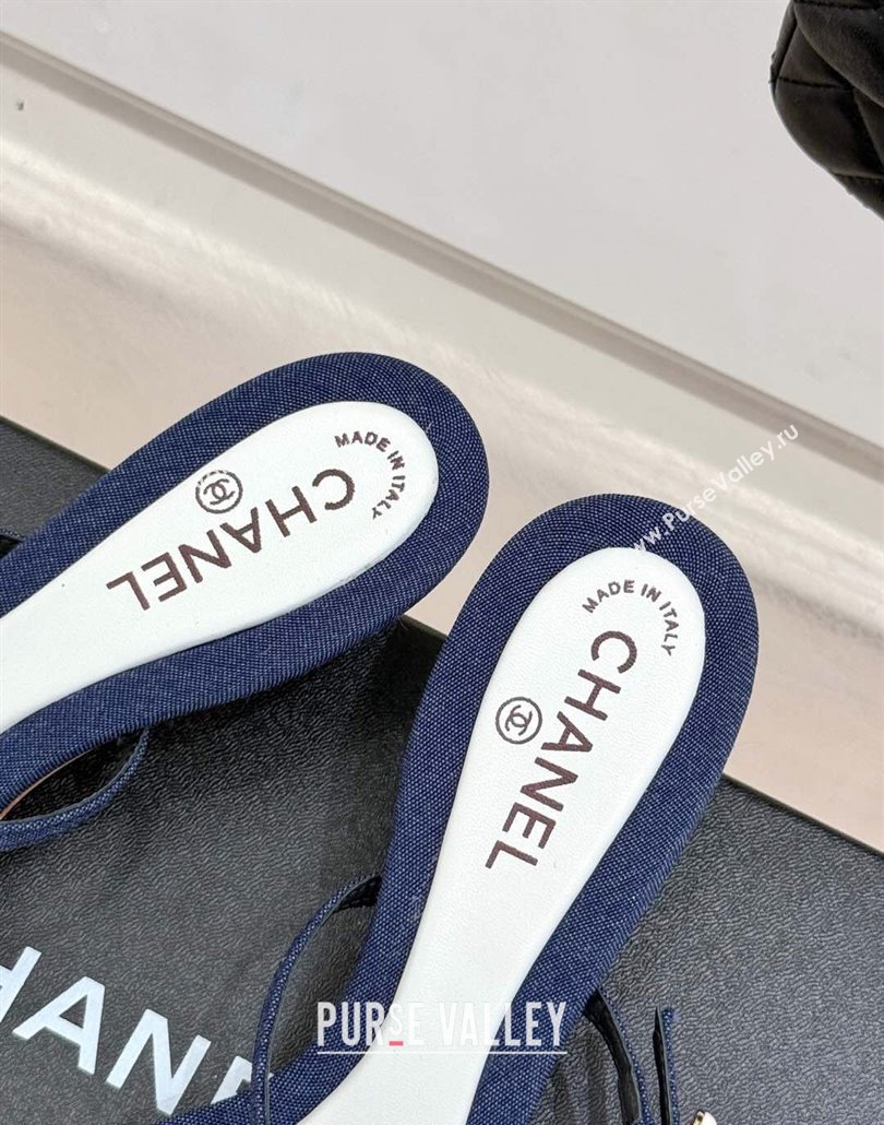 Chanel Vintage Canvas Heel Slides Sandal 3.5cm with Pearls Navy Blue 2025 CH030503 (MD-250305021)