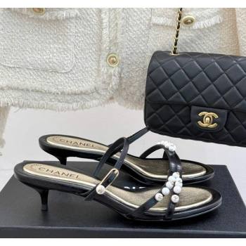 Chanel Vintage Calfskin Heel Slides Sandal 3.5cm with Pearls Black 2025 CH030503 (MD-250305022)