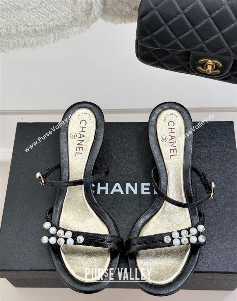 Chanel Vintage Calfskin Heel Slides Sandal 3.5cm with Pearls Black 2025 CH030503 (MD-250305022)