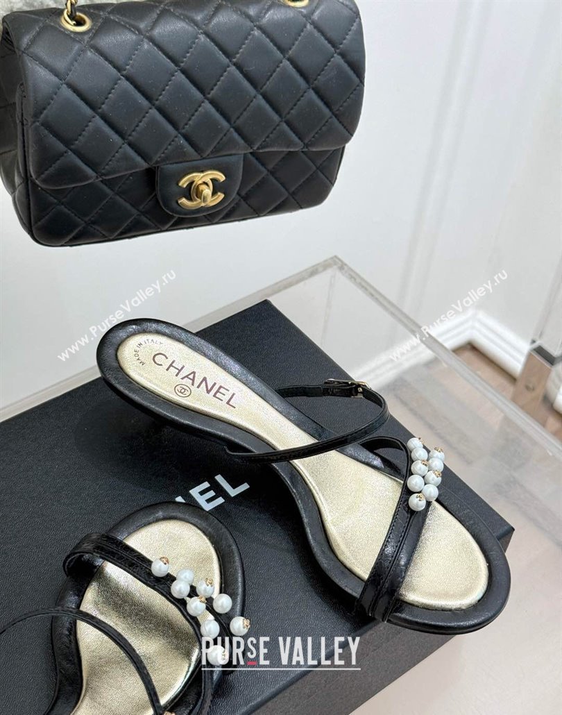 Chanel Vintage Calfskin Heel Slides Sandal 3.5cm with Pearls Black 2025 CH030503 (MD-250305022)