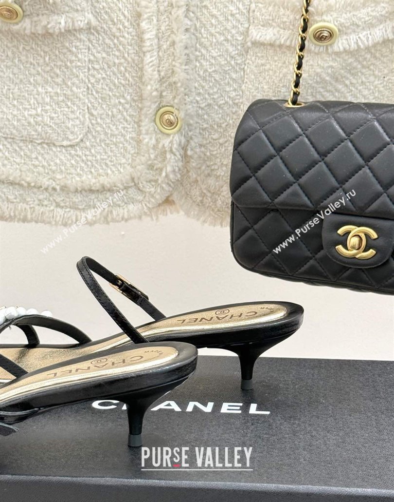 Chanel Vintage Calfskin Heel Slides Sandal 3.5cm with Pearls Black 2025 CH030503 (MD-250305022)