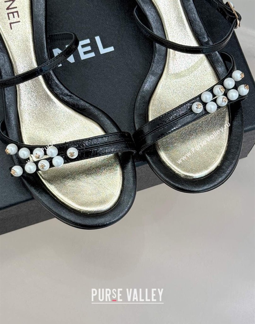 Chanel Vintage Calfskin Heel Slides Sandal 3.5cm with Pearls Black 2025 CH030503 (MD-250305022)