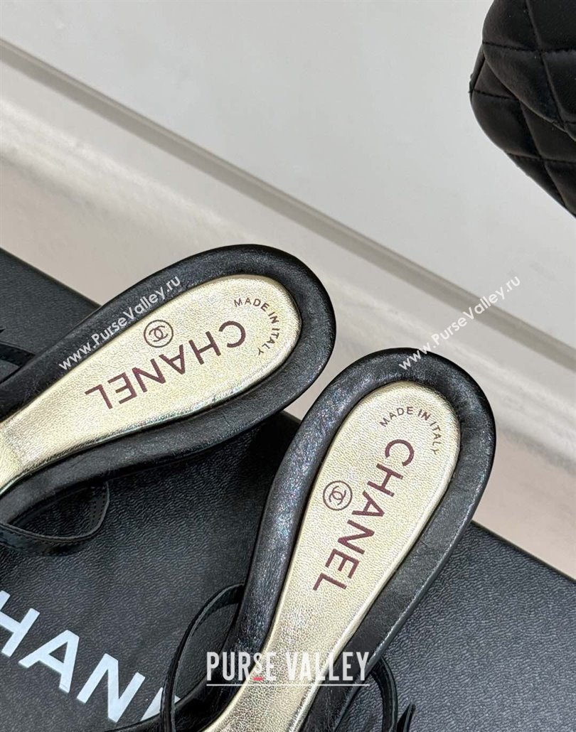 Chanel Vintage Calfskin Heel Slides Sandal 3.5cm with Pearls Black 2025 CH030503 (MD-250305022)