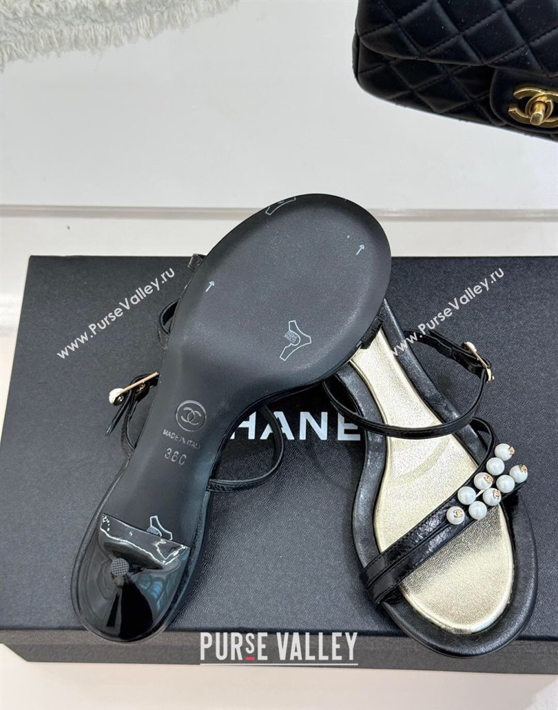 Chanel Vintage Calfskin Heel Slides Sandal 3.5cm with Pearls Black 2025 CH030503 (MD-250305022)