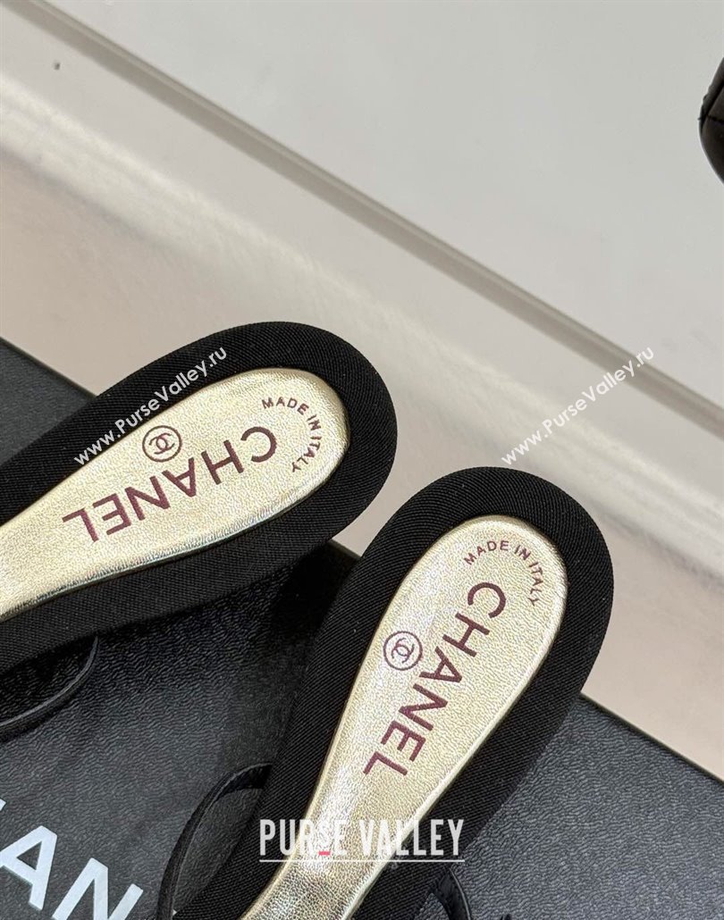 Chanel Vintage Canvas Heel Slides Sandal 3.5cm with Pearls Black 2025 CH030503 (MD-250305025)