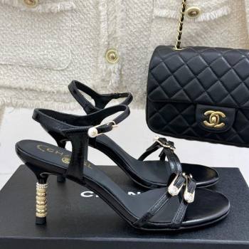 Chanel Calfskin Heel Slides Sandal 7.5cm with Pin Buckle Black 2025 CH030504 (MD-250305027)