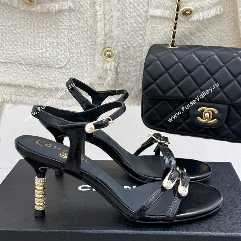 Chanel Calfskin Heel Slides Sandal 7.5cm with Pin Buckle Black 2025 CH030504 (MD-250305027)
