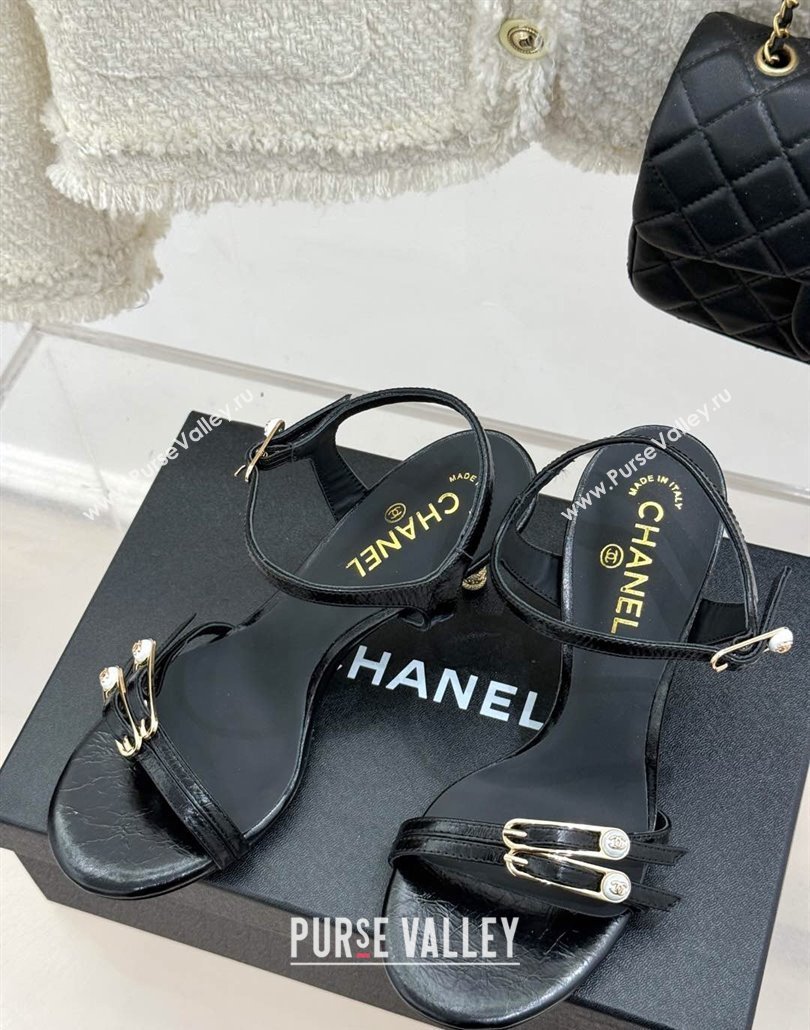 Chanel Calfskin Heel Slides Sandal 7.5cm with Pin Buckle Black 2025 CH030504 (MD-250305027)
