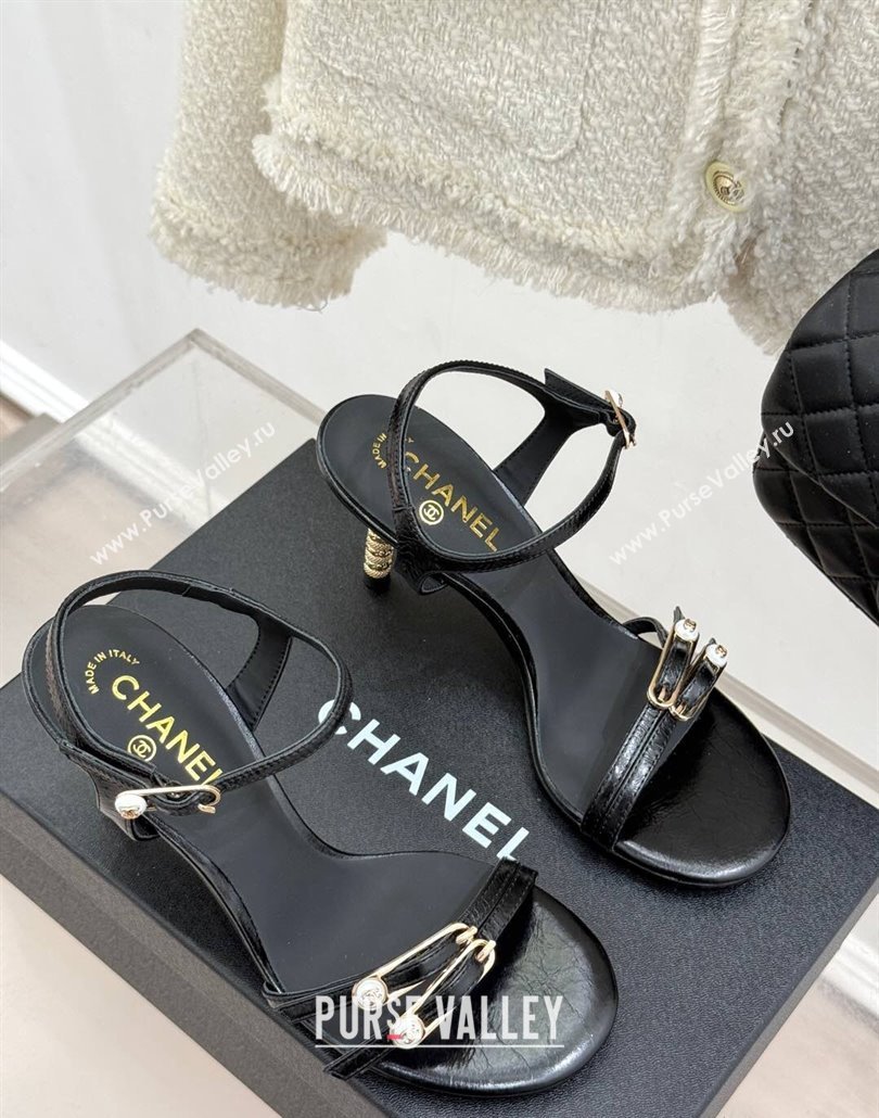 Chanel Calfskin Heel Slides Sandal 7.5cm with Pin Buckle Black 2025 CH030504 (MD-250305027)