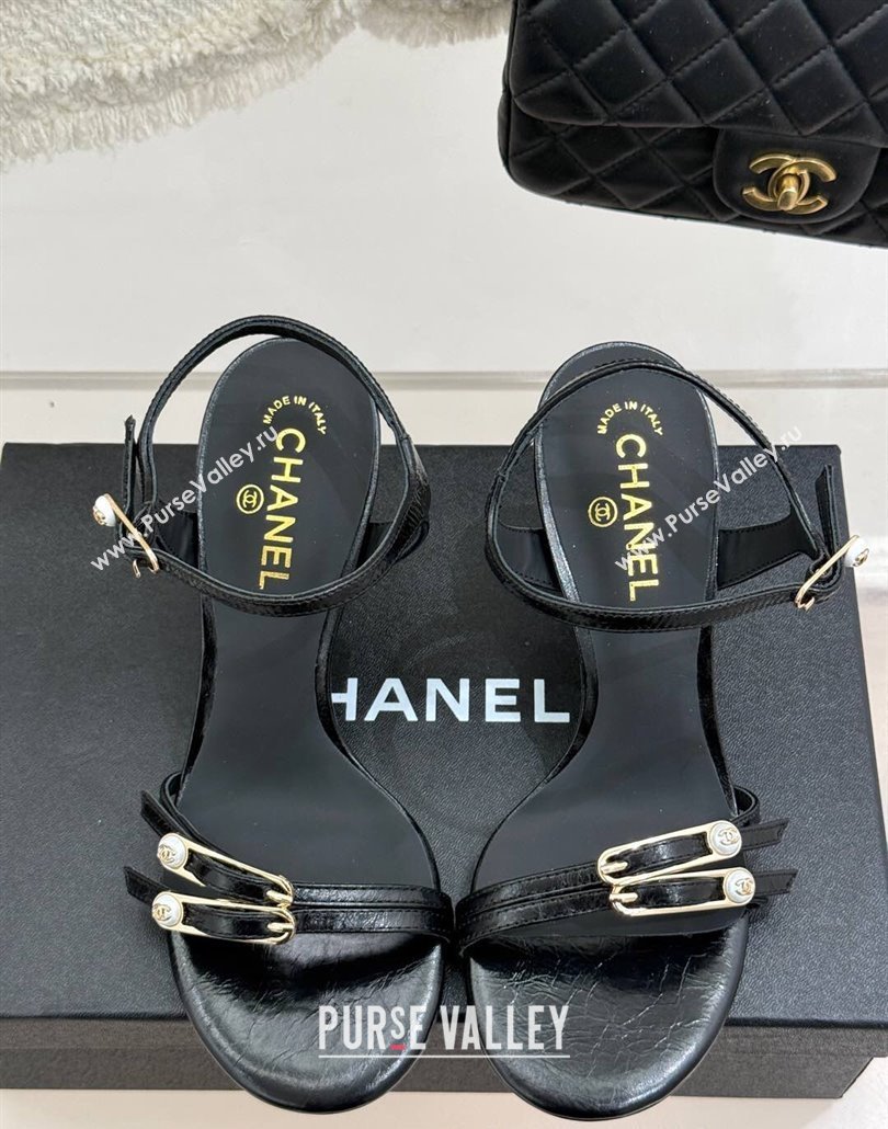 Chanel Calfskin Heel Slides Sandal 7.5cm with Pin Buckle Black 2025 CH030504 (MD-250305027)