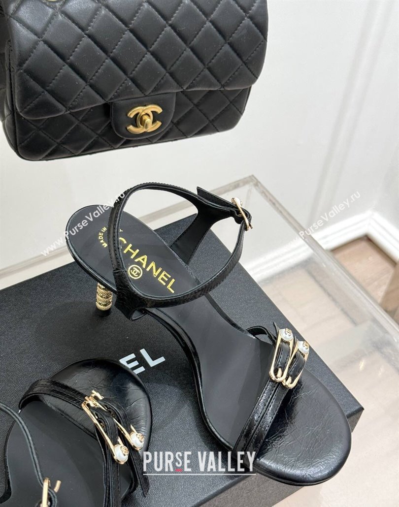 Chanel Calfskin Heel Slides Sandal 7.5cm with Pin Buckle Black 2025 CH030504 (MD-250305027)