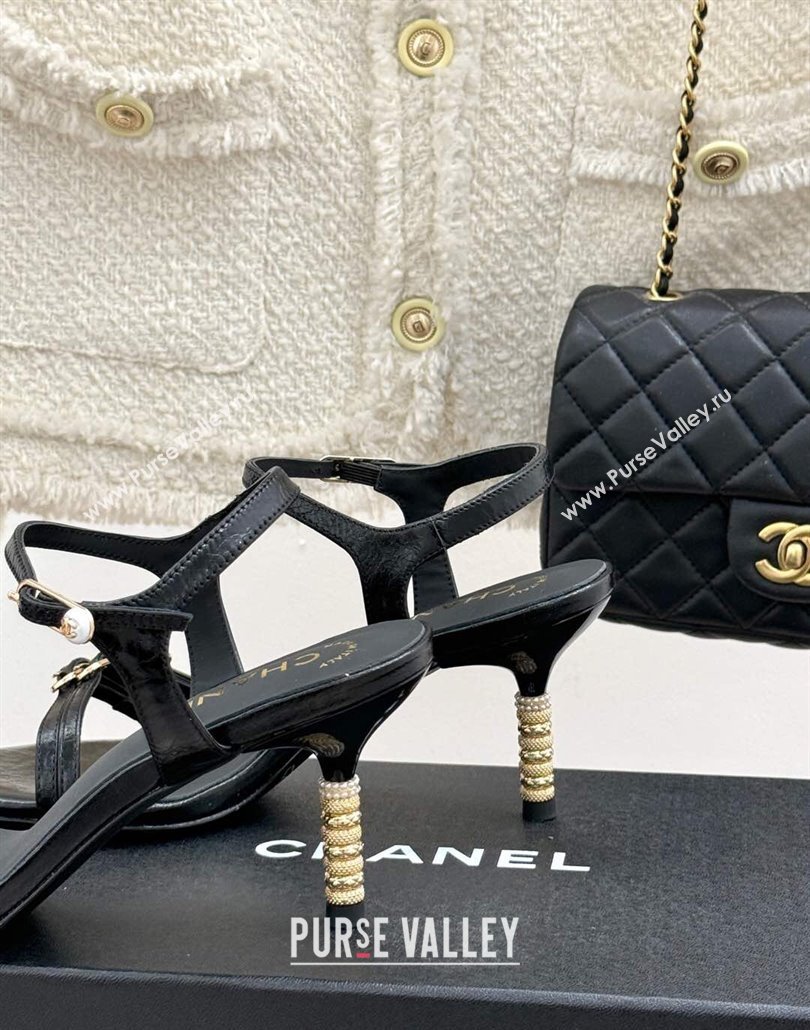 Chanel Calfskin Heel Slides Sandal 7.5cm with Pin Buckle Black 2025 CH030504 (MD-250305027)