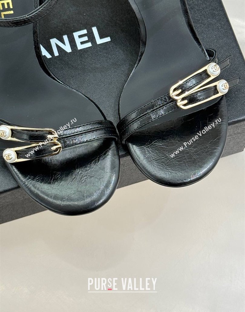 Chanel Calfskin Heel Slides Sandal 7.5cm with Pin Buckle Black 2025 CH030504 (MD-250305027)