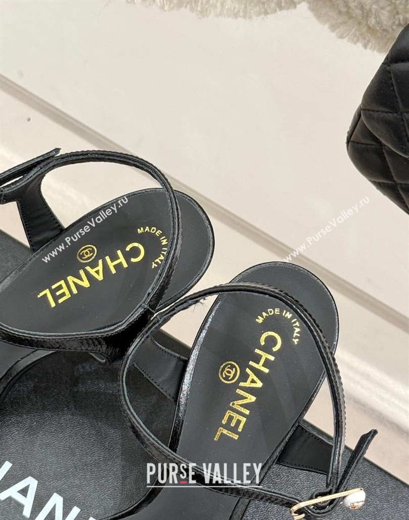 Chanel Calfskin Heel Slides Sandal 7.5cm with Pin Buckle Black 2025 CH030504 (MD-250305027)