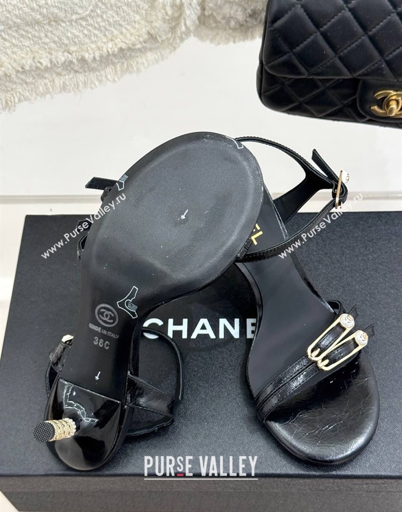 Chanel Calfskin Heel Slides Sandal 7.5cm with Pin Buckle Black 2025 CH030504 (MD-250305027)