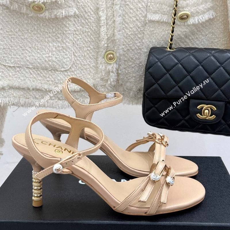 Chanel Calfskin Heel Slides Sandal 7.5cm with Pin Buckle Beige 2025 CH030504 (MD-250305028)