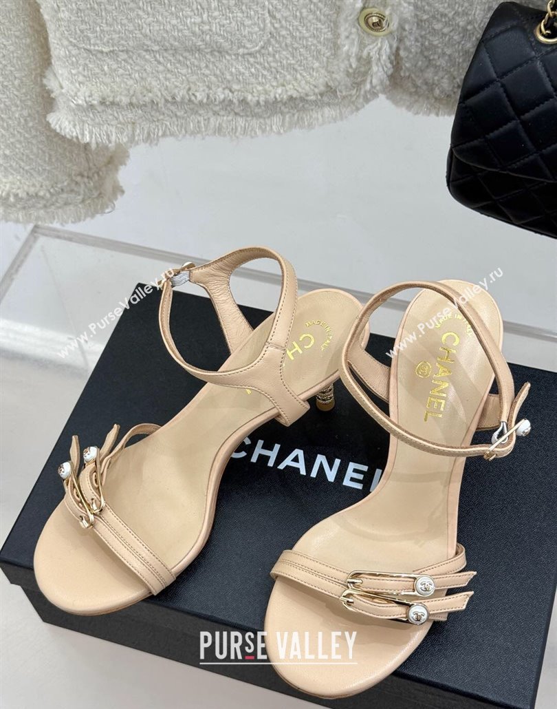Chanel Calfskin Heel Slides Sandal 7.5cm with Pin Buckle Beige 2025 CH030504 (MD-250305028)