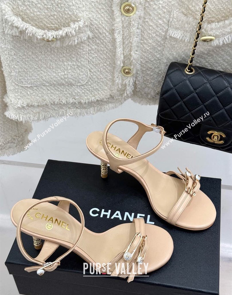 Chanel Calfskin Heel Slides Sandal 7.5cm with Pin Buckle Beige 2025 CH030504 (MD-250305028)