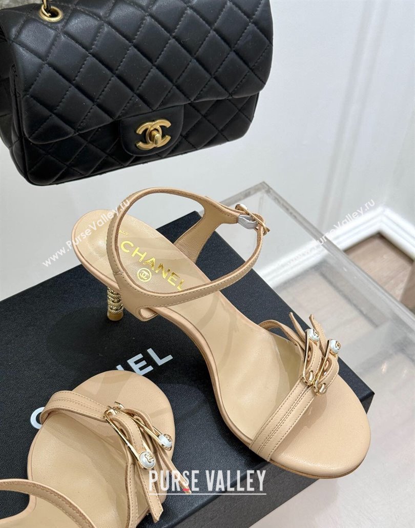 Chanel Calfskin Heel Slides Sandal 7.5cm with Pin Buckle Beige 2025 CH030504 (MD-250305028)