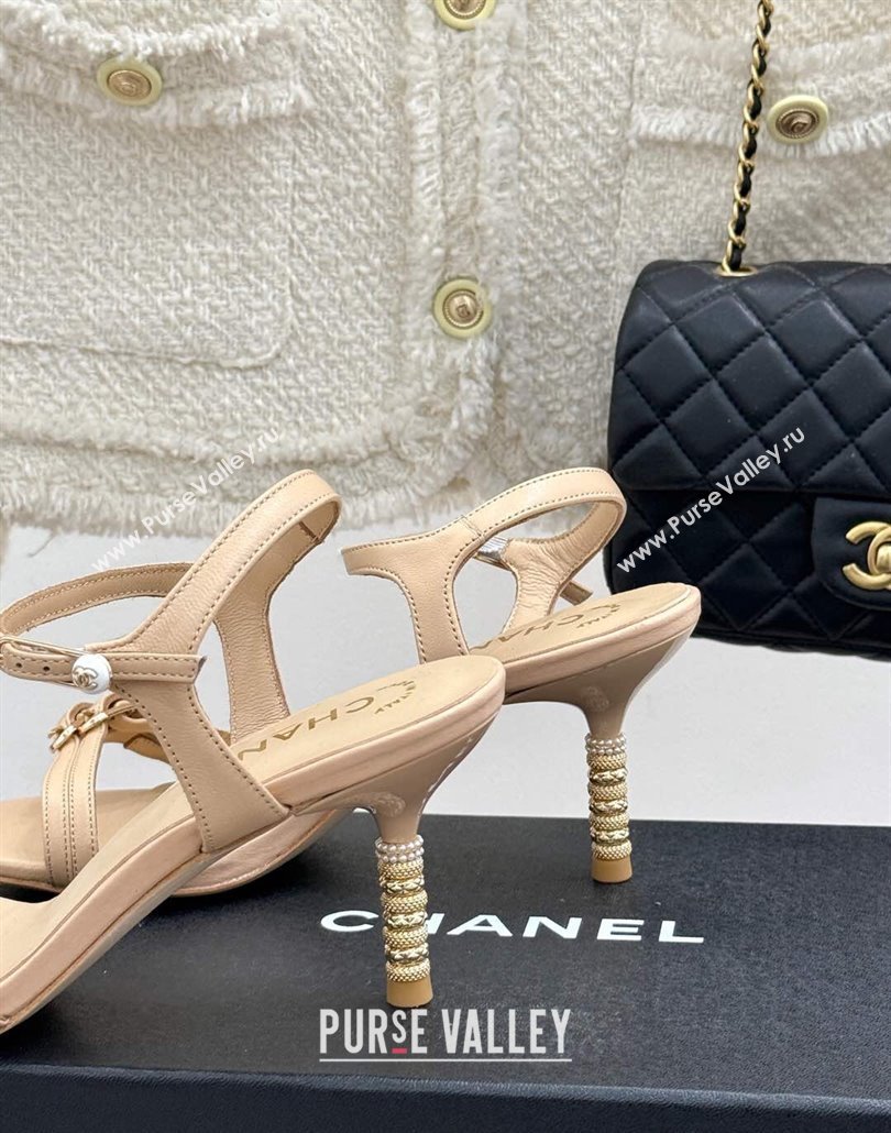 Chanel Calfskin Heel Slides Sandal 7.5cm with Pin Buckle Beige 2025 CH030504 (MD-250305028)