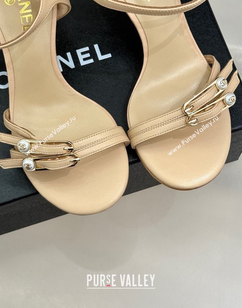 Chanel Calfskin Heel Slides Sandal 7.5cm with Pin Buckle Beige 2025 CH030504 (MD-250305028)