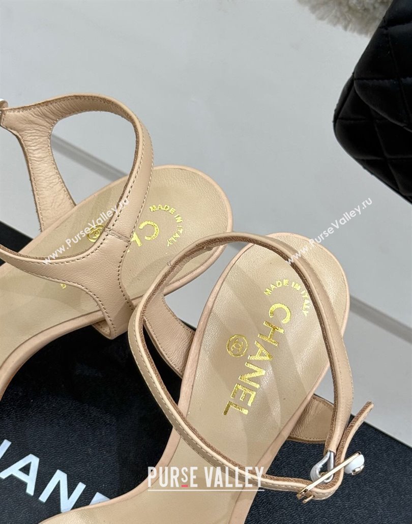 Chanel Calfskin Heel Slides Sandal 7.5cm with Pin Buckle Beige 2025 CH030504 (MD-250305028)