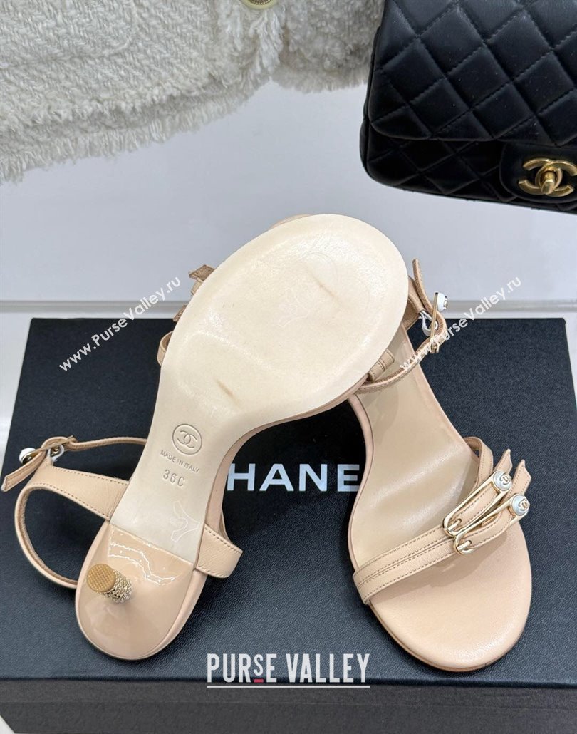 Chanel Calfskin Heel Slides Sandal 7.5cm with Pin Buckle Beige 2025 CH030504 (MD-250305028)