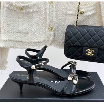 Chanel Calfskin Heel Slides Sandal 3.5cm with Pin Buckle Black 2025 CH030504 (MD-250305029)