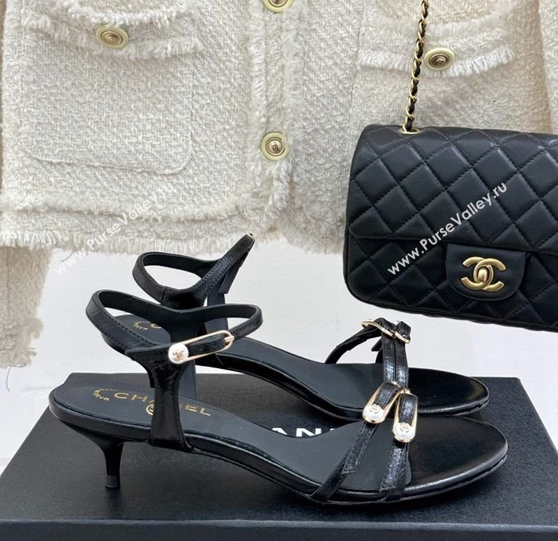 Chanel Calfskin Heel Slides Sandal 3.5cm with Pin Buckle Black 2025 CH030504 (MD-250305029)