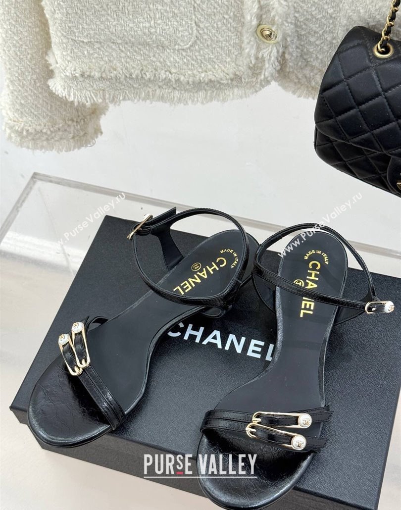 Chanel Calfskin Heel Slides Sandal 3.5cm with Pin Buckle Black 2025 CH030504 (MD-250305029)
