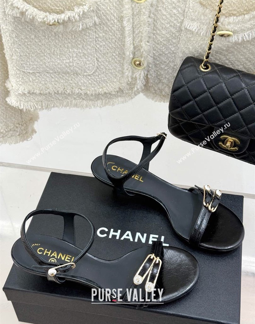 Chanel Calfskin Heel Slides Sandal 3.5cm with Pin Buckle Black 2025 CH030504 (MD-250305029)