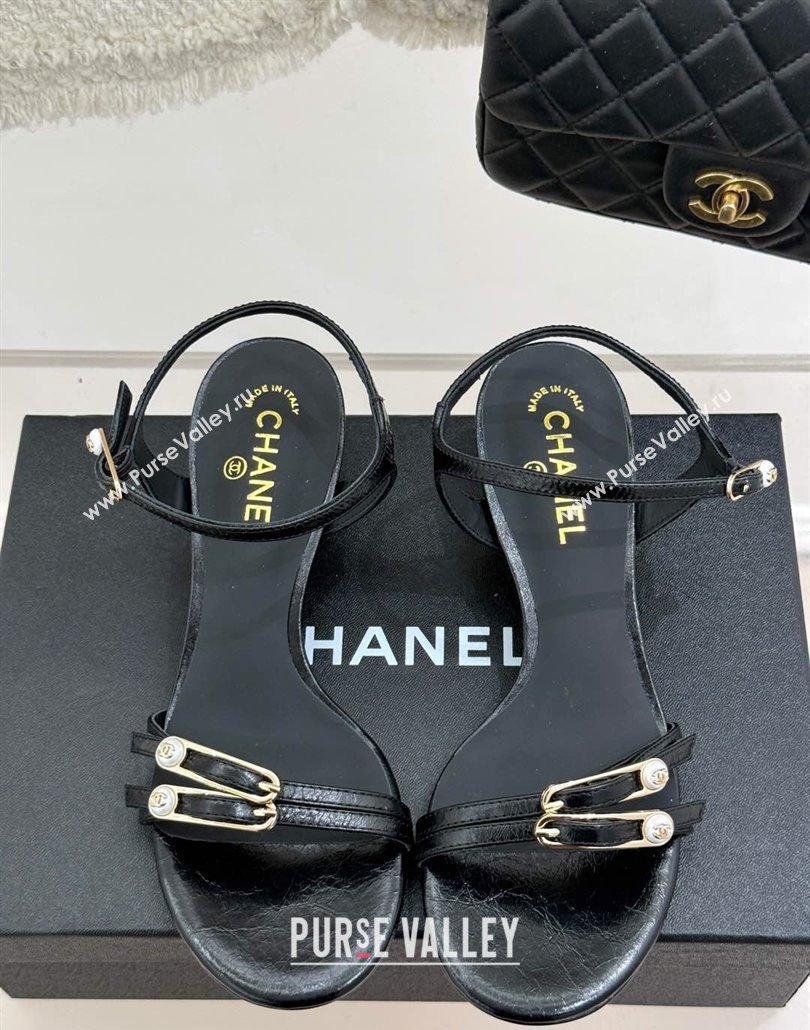 Chanel Calfskin Heel Slides Sandal 3.5cm with Pin Buckle Black 2025 CH030504 (MD-250305029)