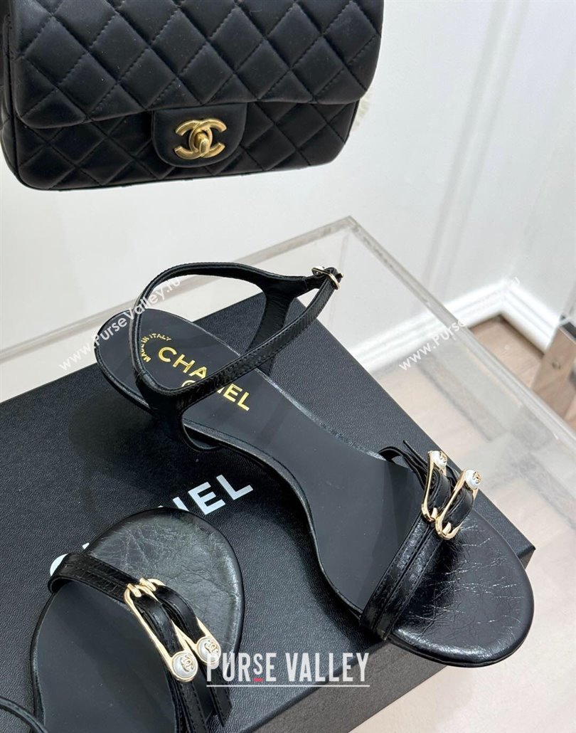 Chanel Calfskin Heel Slides Sandal 3.5cm with Pin Buckle Black 2025 CH030504 (MD-250305029)