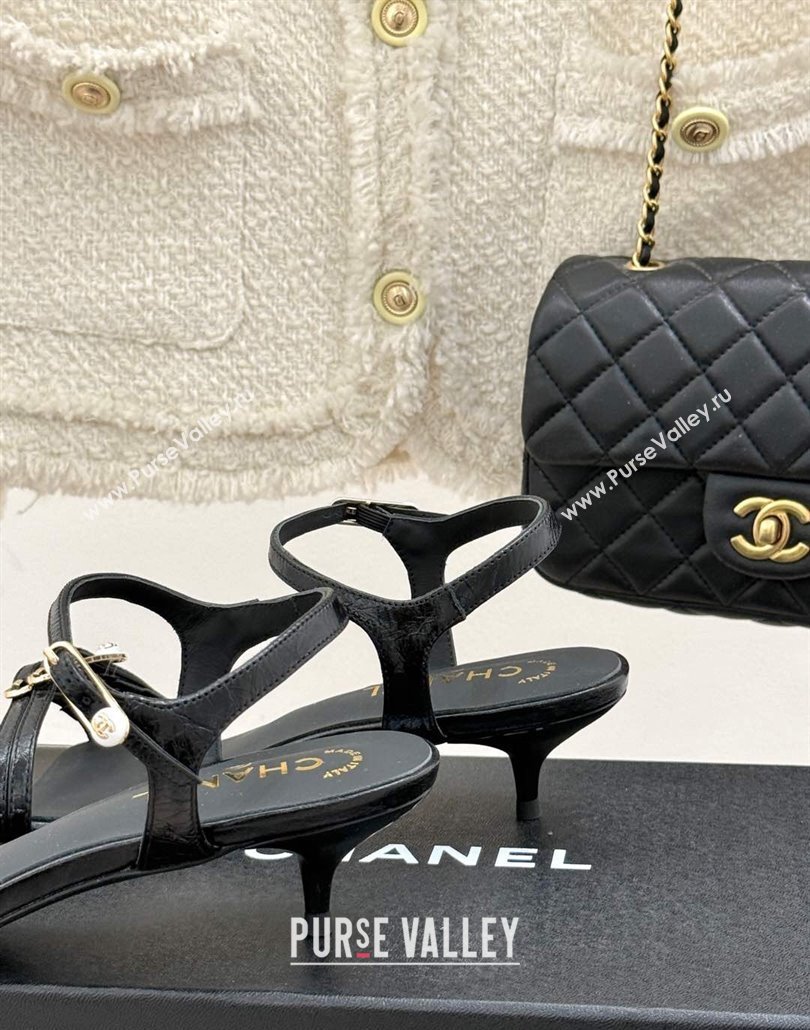 Chanel Calfskin Heel Slides Sandal 3.5cm with Pin Buckle Black 2025 CH030504 (MD-250305029)