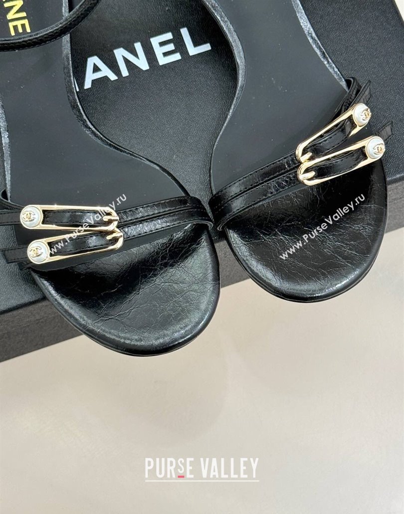 Chanel Calfskin Heel Slides Sandal 3.5cm with Pin Buckle Black 2025 CH030504 (MD-250305029)