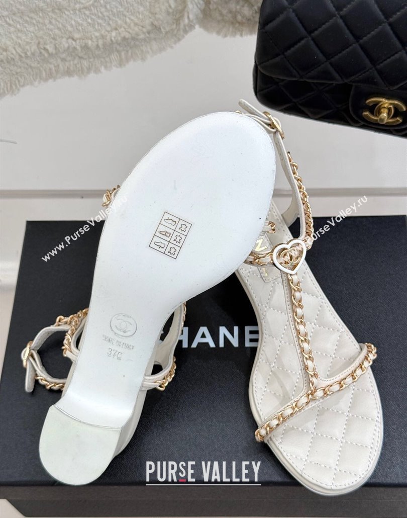 Chanel Lambskin Heel Sandals 4.5cm with Chain and Heart G46109 White 2025 (KL-250304038)