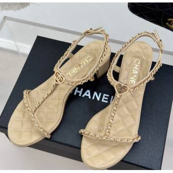 Chanel Lambskin Heel Sandals 4.5cm with Chain and Heart G46109 Beige 2025 (KL-250304039)