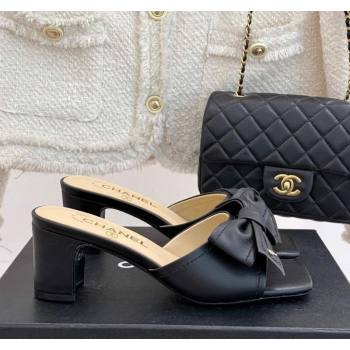Chanel Lambskin Heel Slides Sandal with Bow Black 2025 CH030505 (MD-250305034)