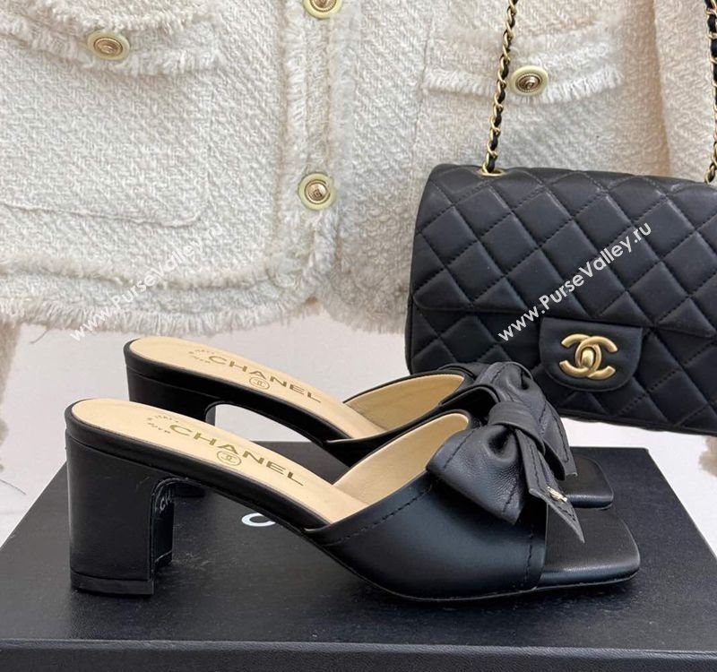 Chanel Lambskin Heel Slides Sandal with Bow Black 2025 CH030505 (MD-250305034)