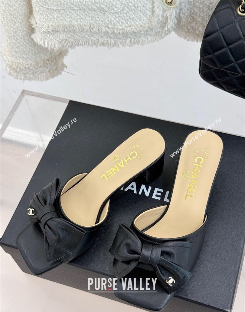 Chanel Lambskin Heel Slides Sandal with Bow Black 2025 CH030505 (MD-250305034)