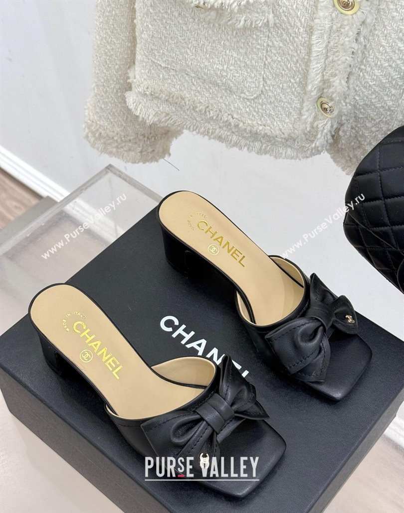Chanel Lambskin Heel Slides Sandal with Bow Black 2025 CH030505 (MD-250305034)