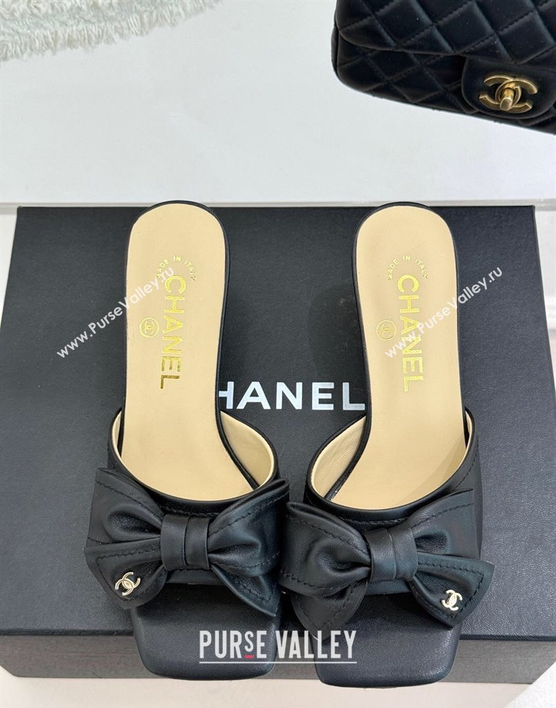 Chanel Lambskin Heel Slides Sandal with Bow Black 2025 CH030505 (MD-250305034)