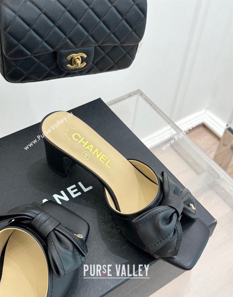Chanel Lambskin Heel Slides Sandal with Bow Black 2025 CH030505 (MD-250305034)