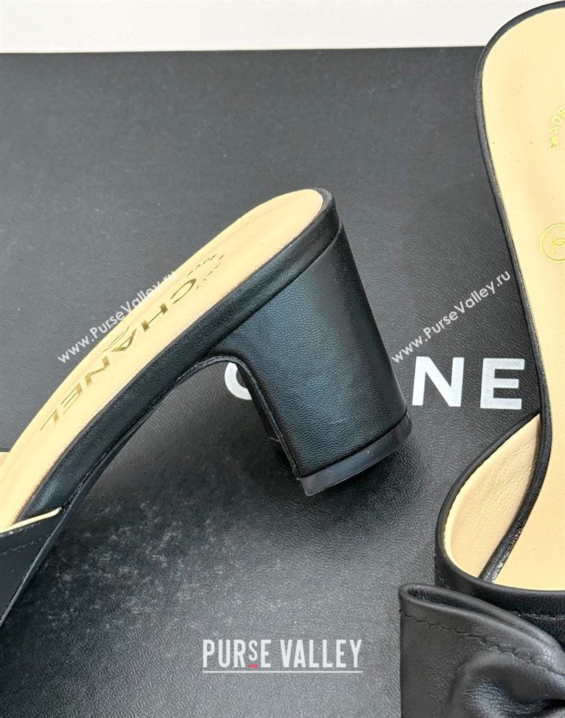 Chanel Lambskin Heel Slides Sandal with Bow Black 2025 CH030505 (MD-250305034)