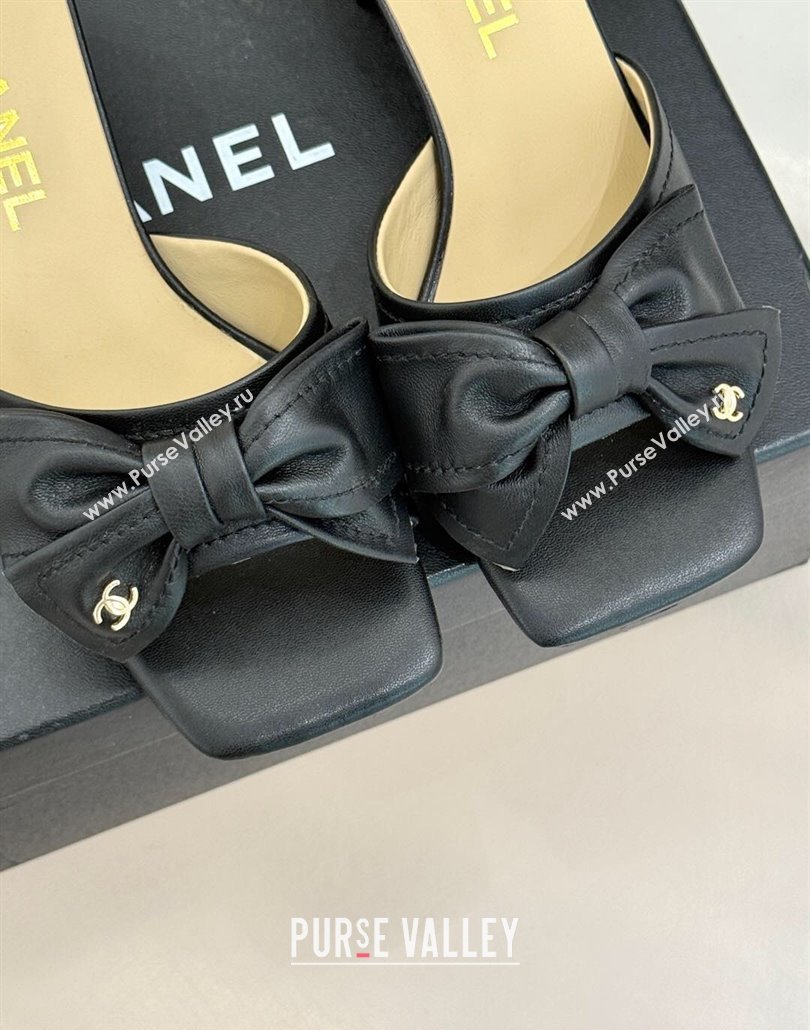 Chanel Lambskin Heel Slides Sandal with Bow Black 2025 CH030505 (MD-250305034)
