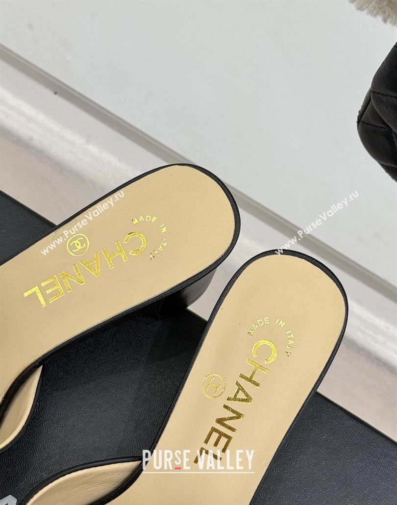 Chanel Lambskin Heel Slides Sandal with Bow Black 2025 CH030505 (MD-250305034)