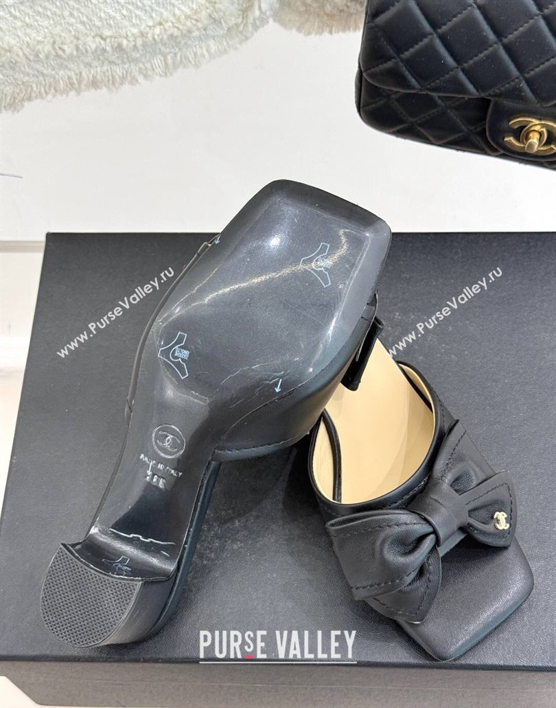 Chanel Lambskin Heel Slides Sandal with Bow Black 2025 CH030505 (MD-250305034)