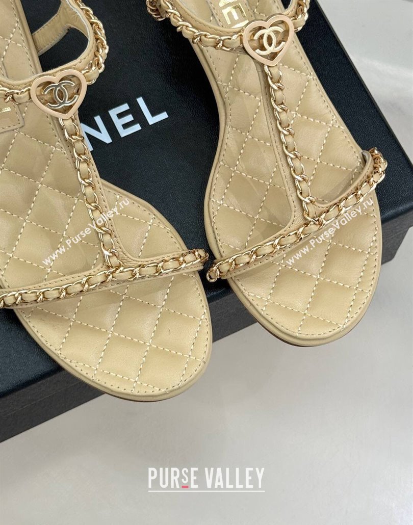 Chanel Lambskin Heel Sandals 4.5cm with Chain and Heart G46109 Beige 2025 (KL-250304039)