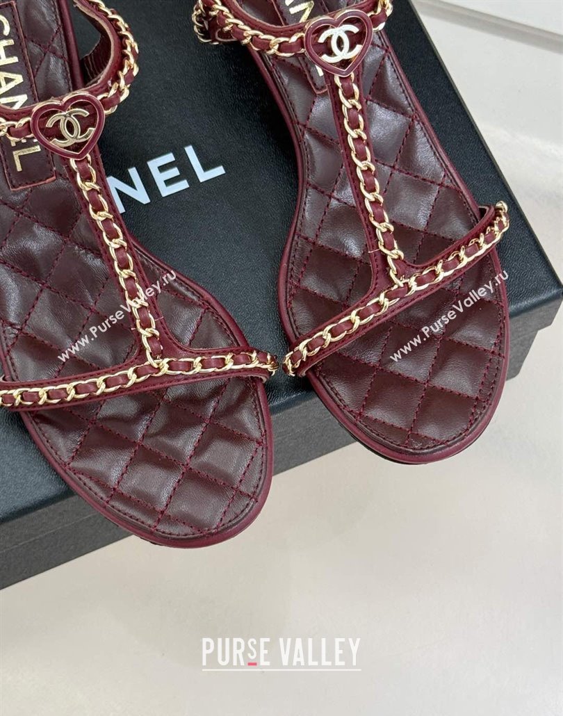 Chanel Lambskin Heel Sandals 4.5cm with Chain and Heart G46109 Dark Burgundy 2025 (KL-250304040)